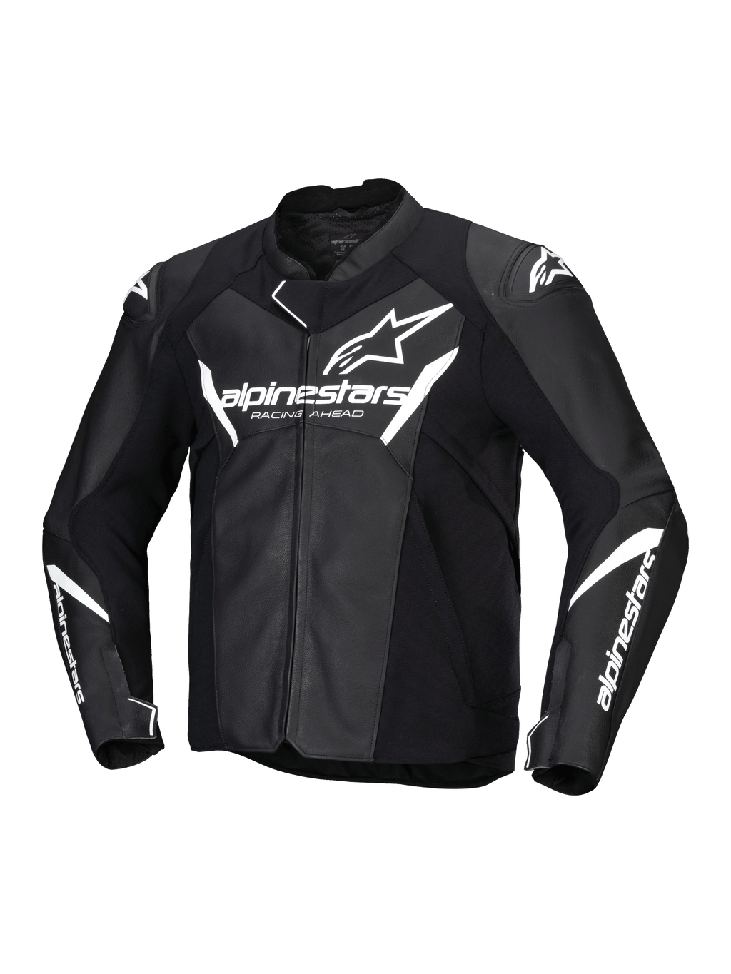 Alpinestars Kurtka Faster V3 Skórzana, męska motocyklowa kurtka sportowa, czarno-biała, certyfikat CE klasy AA, konstrukcja ze skóry i elastyczne wstawki HRSF