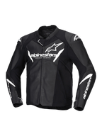 Alpinestars Kurtka Faster V3 Skórzana, męska motocyklowa kurtka sportowa, czarno-biała, certyfikat CE klasy AA, konstrukcja ze skóry i elastyczne wstawki HRSF