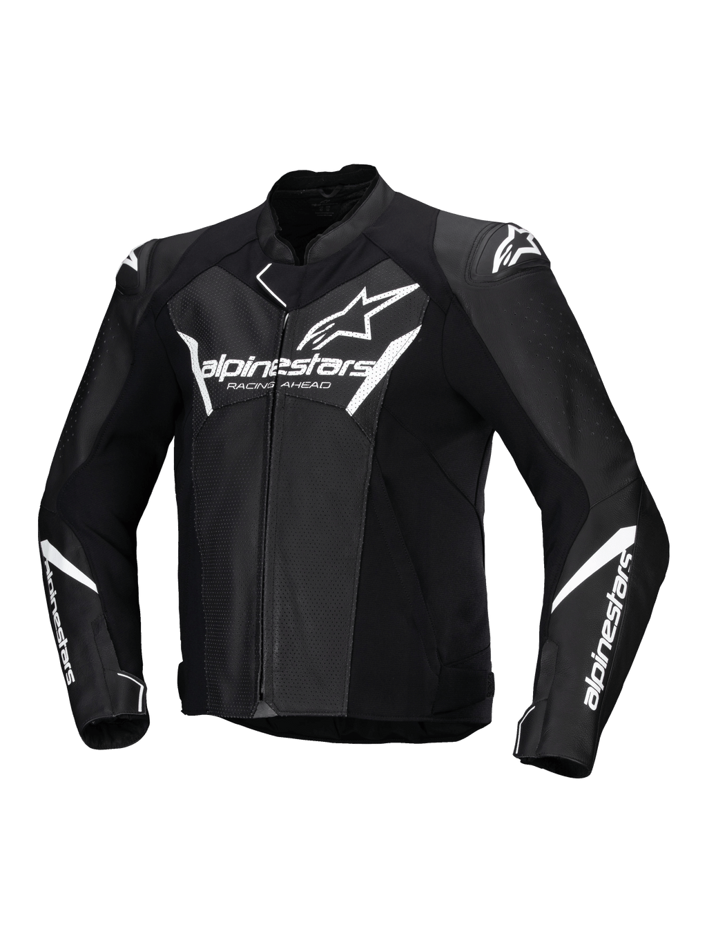 Alpinestars Faster V3 Airflow, skórzana kurtka motocyklowa męska, czarna i biała, certyfikowana CE, z perforacją i ochraniaczami ramion