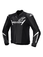 Alpinestars Faster V3 Airflow, skórzana kurtka motocyklowa męska, czarna i biała, certyfikowana CE, z perforacją i ochraniaczami ramion