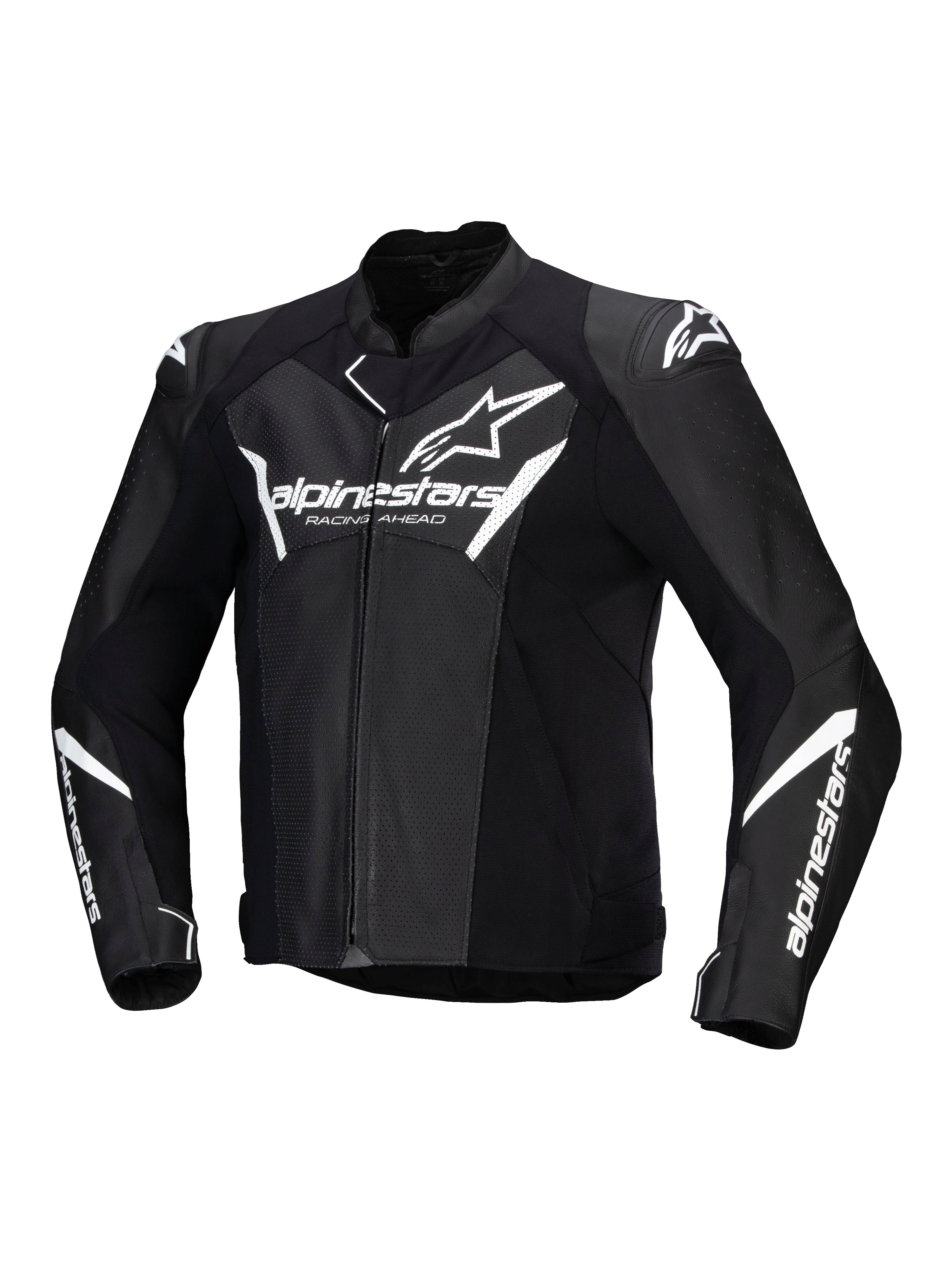 Alpinestars Faster V3 Airflow, skórzana kurtka motocyklowa męska, czarna i biała, certyfikowana CE, z perforacją i ochraniaczami ramion