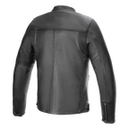 Alpinestars Blacktrack Leather Jacket, kurtka motocyklowa, czarna, widok z tyłu, konstrukcja z najwyższej jakości skóry bydlęcej, elastyczne panele akordeonowe na ramionach, mankiety z zamkami, minimalistyczny miejski design