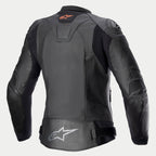 Alpinestars Kurtka Stella GP Plus V4 Skórzana, damska kurtka motocyklowa, czarna, certyfikowana CE, widok z tyłu pokazujący elastyczne panele i detale pancerza ochronnego