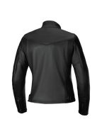 Alpinestars Tory Women Leather Jacket, Motorcycle Jacket, Black, rear view featuring a tailored feminine fit, leather accordion panels on the shoulder blades, zippered cuffs, and premium bovine leather texture.