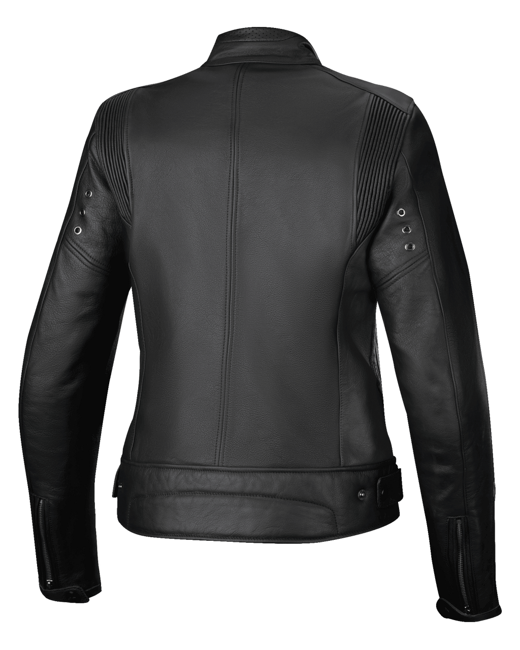 Alpinestars Stella Dyno Leather Jacket, damska kurtka motocyklowa miejska, widok z tyłu, czarna i ciemnoszara, konstrukcja z wysokiej jakości skóry bydlęcej