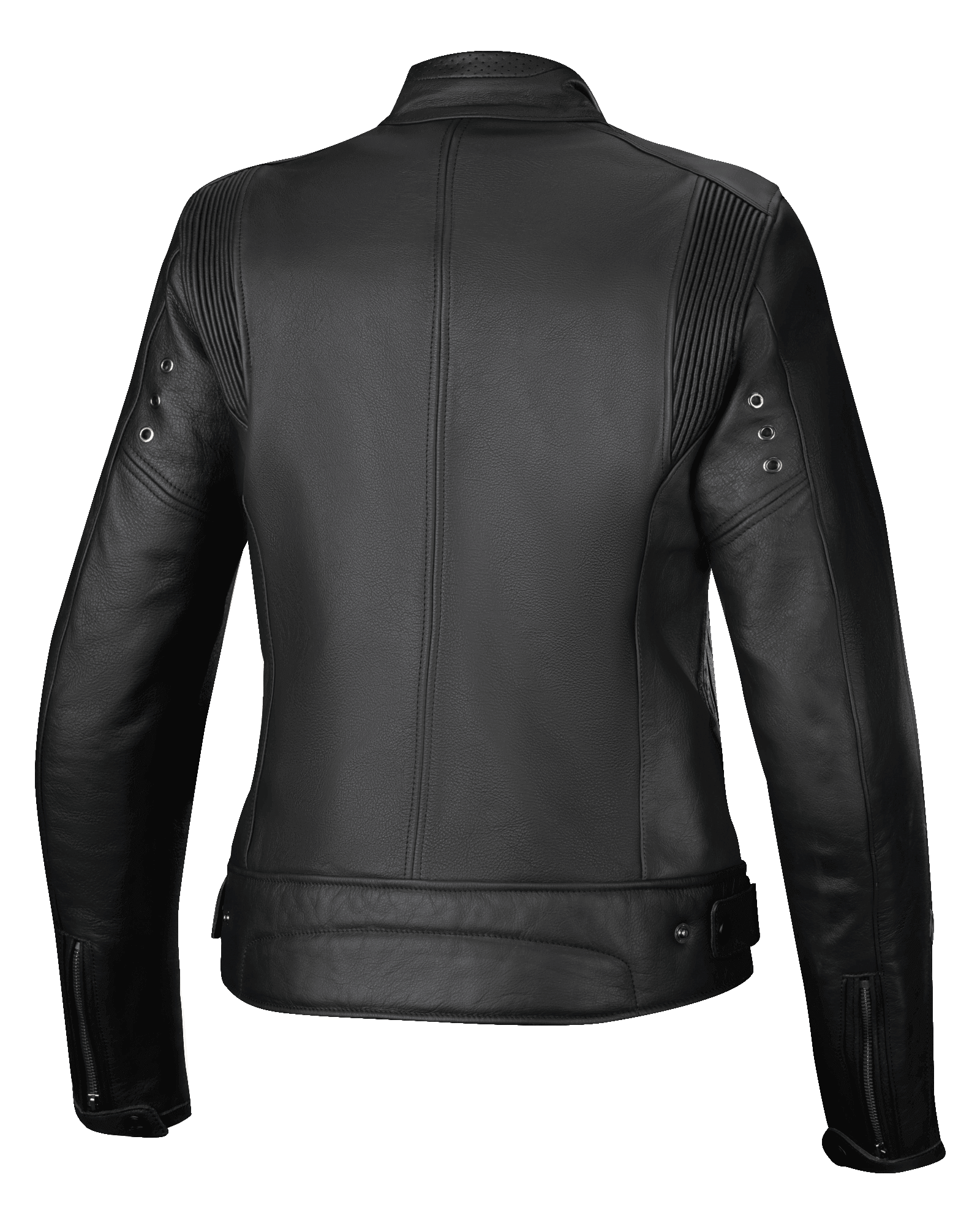 Alpinestars Stella Dyno Leather Jacket, damska kurtka motocyklowa miejska, widok z tyłu, czarna i ciemnoszara, konstrukcja z wysokiej jakości skóry bydlęcej