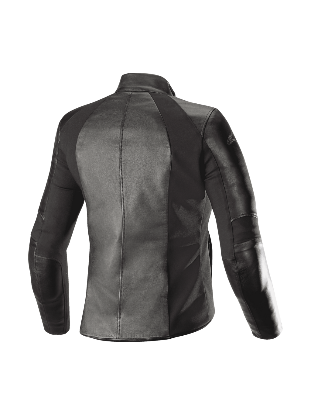 Alpinestars Stella Vika V2 Leather Jacket, Black Women's Urban Motorcycle Jacket with aramid stretch panels, rear view.