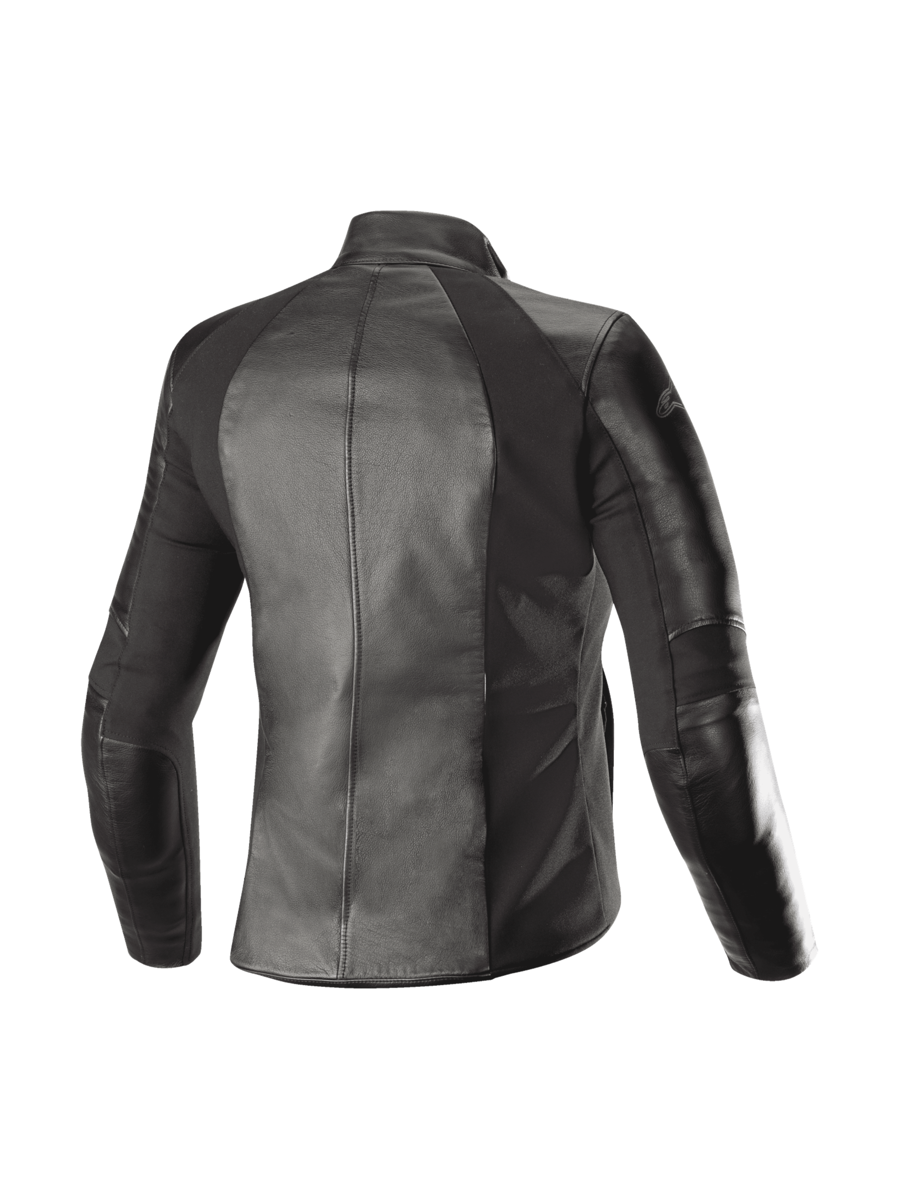 Alpinestars Stella Vika V2 Leather Jacket, Black Women's Urban Motorcycle Jacket with aramid stretch panels, rear view.