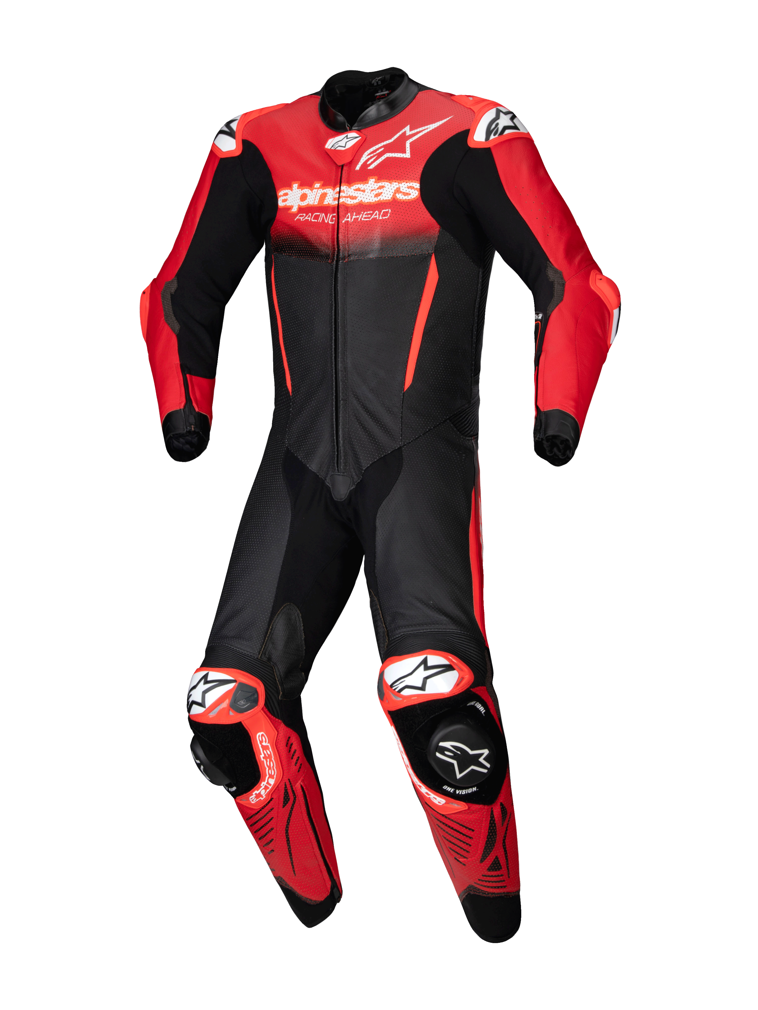 Alpinestars GP-R7 1 sztuka, męski skórzany kombinezon wyścigowy, czarny i czerwony, skóra bydlęca, certyfikat CE AAA