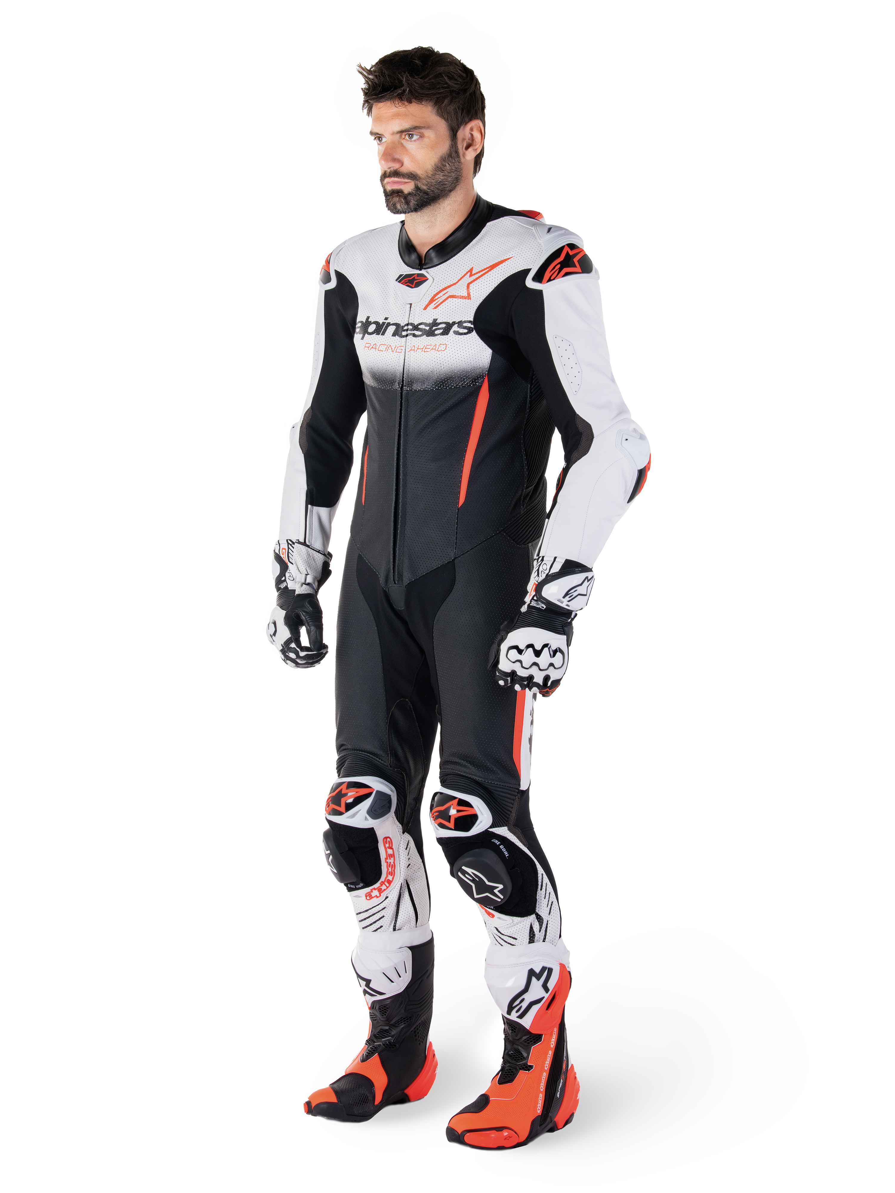 Alpinestars GP-R7 1-Piece Leather Suit, męski kombinezon motocyklowy, biało-czarny, skórzany, certyfikat AAA, model