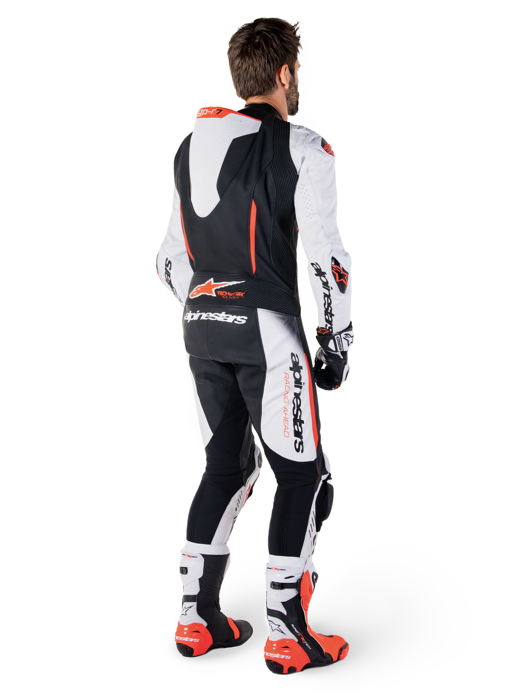 Alpinestars GP-R7 1 sztuka, męski skórzany kombinezon wyścigowy, biały i czarny, garb aerodynamiczny, skóra bydlęca.
