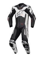 Alpinestars skórzany kombinezon GP Plus V4 Sprint 1 Sztuka, męski motocyklowy kombinezon wyścigowy, czarny i biały z czerwonymi akcentami fluo, Tech-Air Ready, certyfikat CE AAA.