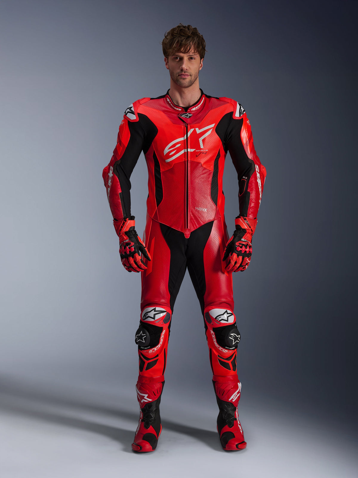 Alpinestars GP Plus V4 Sprint, męski jednoczęściowy skórzany kombinezon wyścigowy, czerwony i czarny, gotowy na Tech-Air.