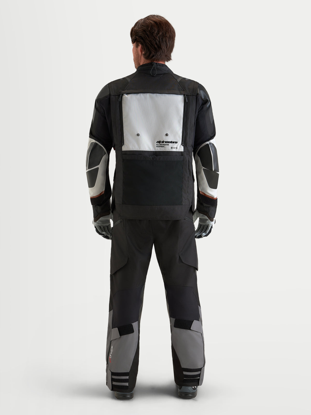 Alpinestars Harok V 2 Drystar Kurtka, męska kurtka motocyklowa turystyczna, ciemnoszara i jasnoszara, widok z tyłu pokazujący panel wentylacyjny i konstrukcję ochronną CE