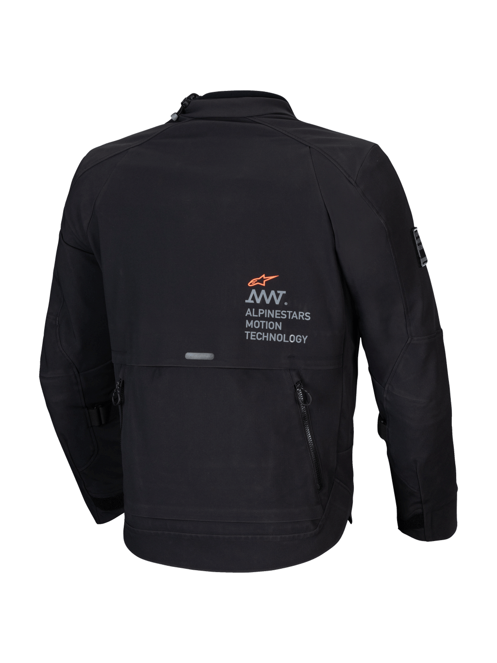 Alpinestars Kurtka AMT-8 Stretch Drystar XF, męska motocyklowa kurtka adventure-touring, czarna, widok z tyłu pokazujący branding AMT i kieszeń cargo