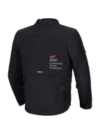 Alpinestars Kurtka AMT-8 Stretch Drystar XF, męska motocyklowa kurtka adventure-touring, czarna, widok z tyłu pokazujący branding AMT i kieszeń cargo