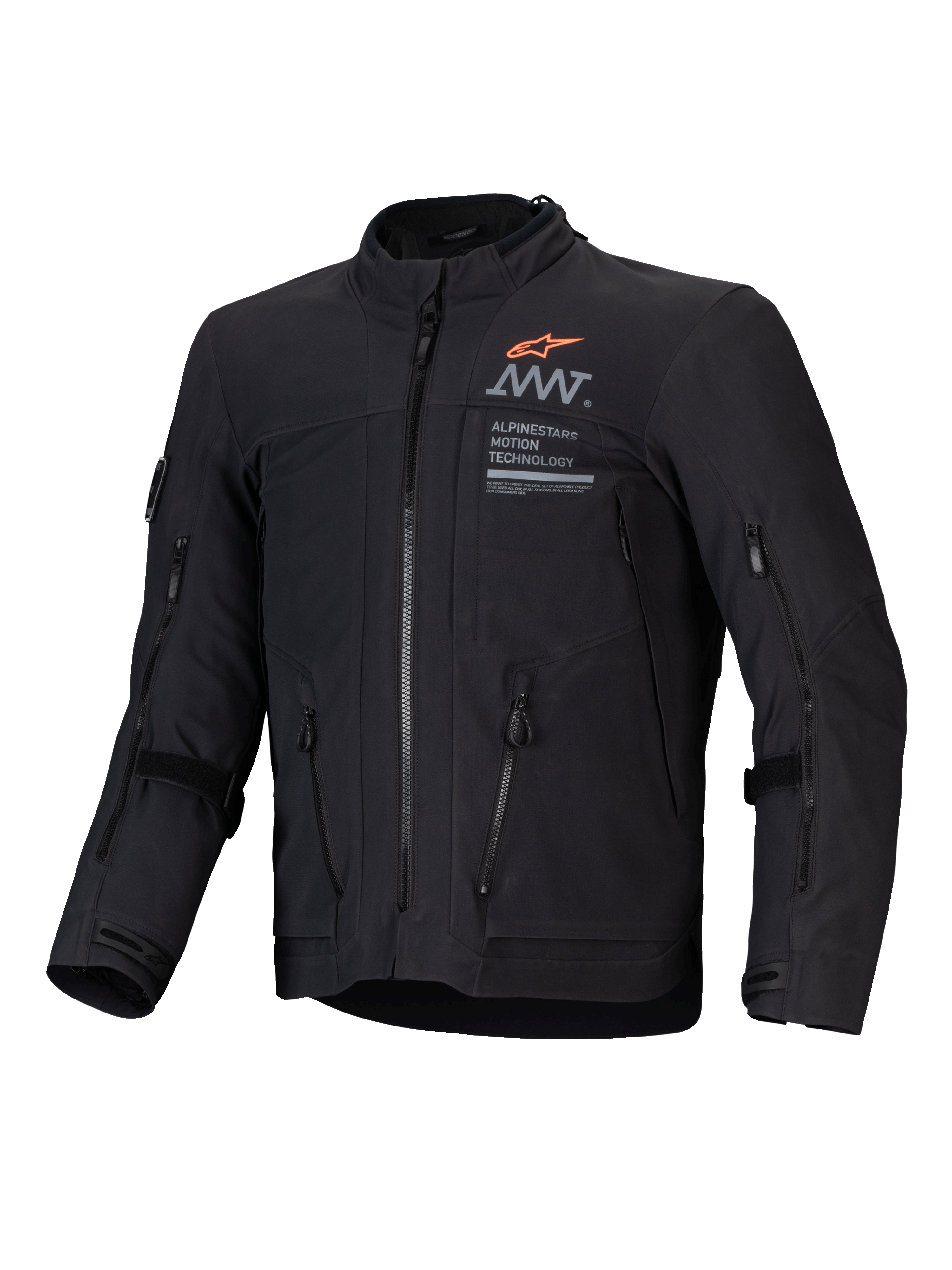 Alpinestars Kurtka AMT-8 Stretch Drystar® XF, czarna męska kurtka motocyklowa adventure touring, z przednimi otworami wentylacyjnymi i grafiką z brandingiem, z certyfikatem CE