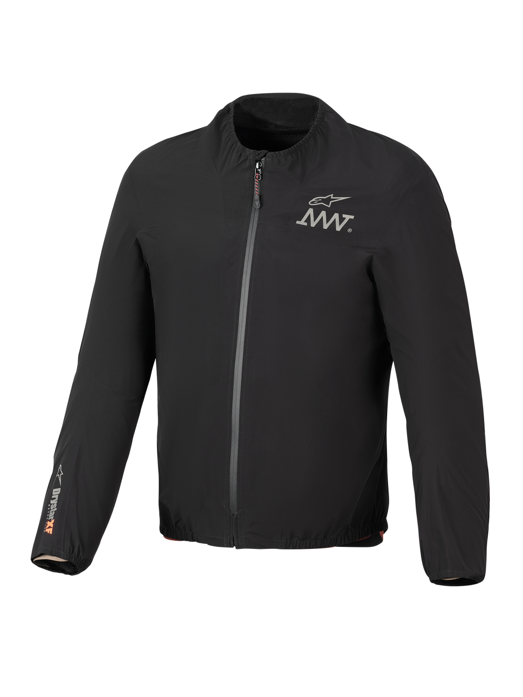 Alpinestars AMT-8 Stretch Drystar® XF Jacket Liner, czarna, lekka wodoodporna elastyczna kurtka, zamek błyskawiczny z przodu, logo AMT na klatce piersiowej, branding Drystar® XF na prawym rękawie, elastyczny kołnierz i mankiety.