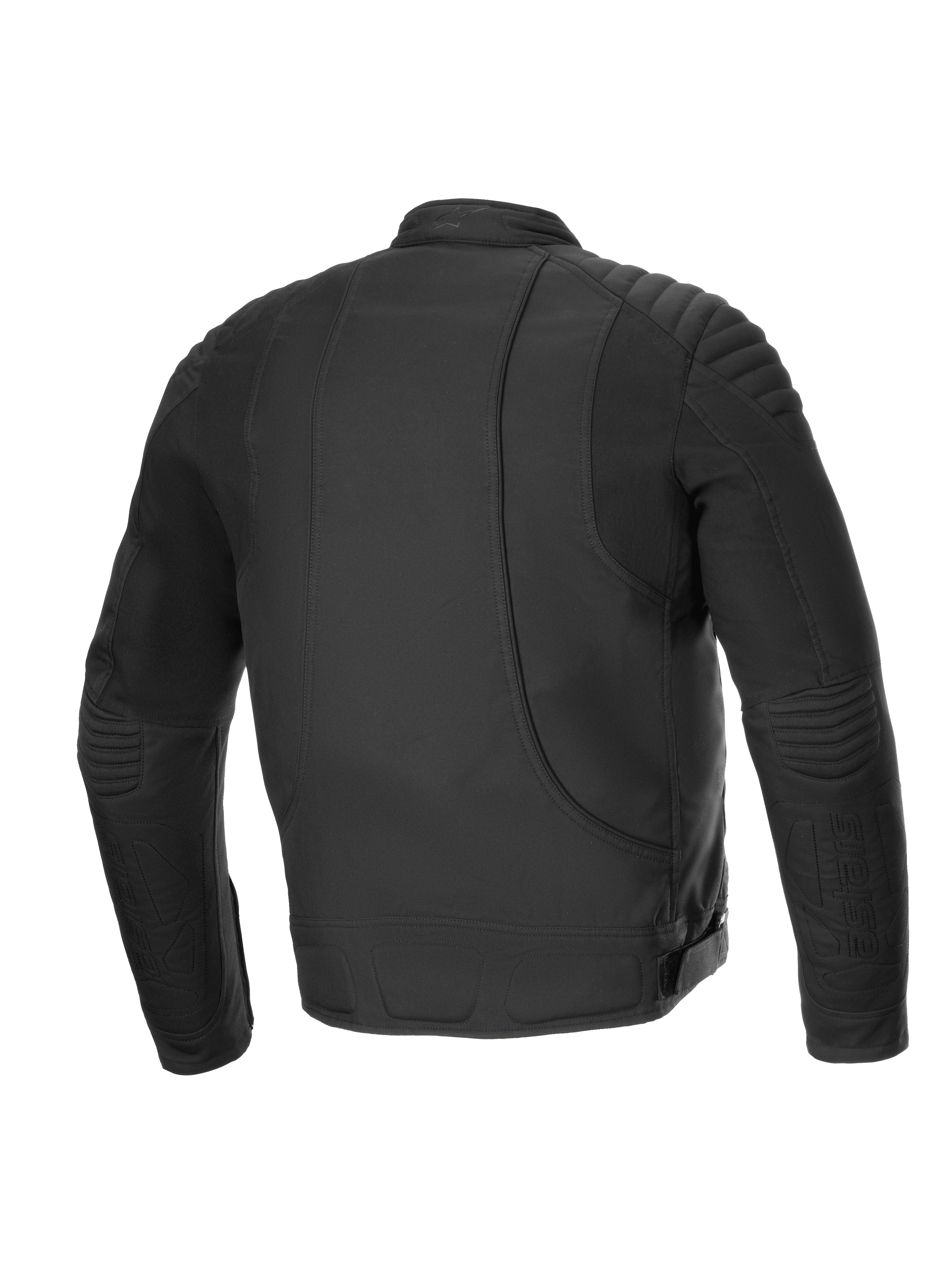 Kurtka Alpinestars Clayton Water Resistant, miejska kurtka motocyklowa, widok z tyłu, czarna, z pikowanymi detalami na ramionach i elastycznymi panelami zapewniającymi komfort jazdy