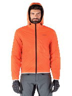 Alpinestars Mohobbs Waterproof Jacket, motocyklowa pikowana kurtka bomberka, czarna i pomarańczowa fluo, pikowany design z kapturem sztormowym, odzież motocyklowa inspirowana miejskim stylem streetwear