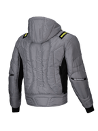 Alpinestars Mohobbs Waterproof Jacket, urban motorcycle bomber jacket with hood, Men's Lunar Gray and Lime Punch, featuring quilted padding and astars back wordmark