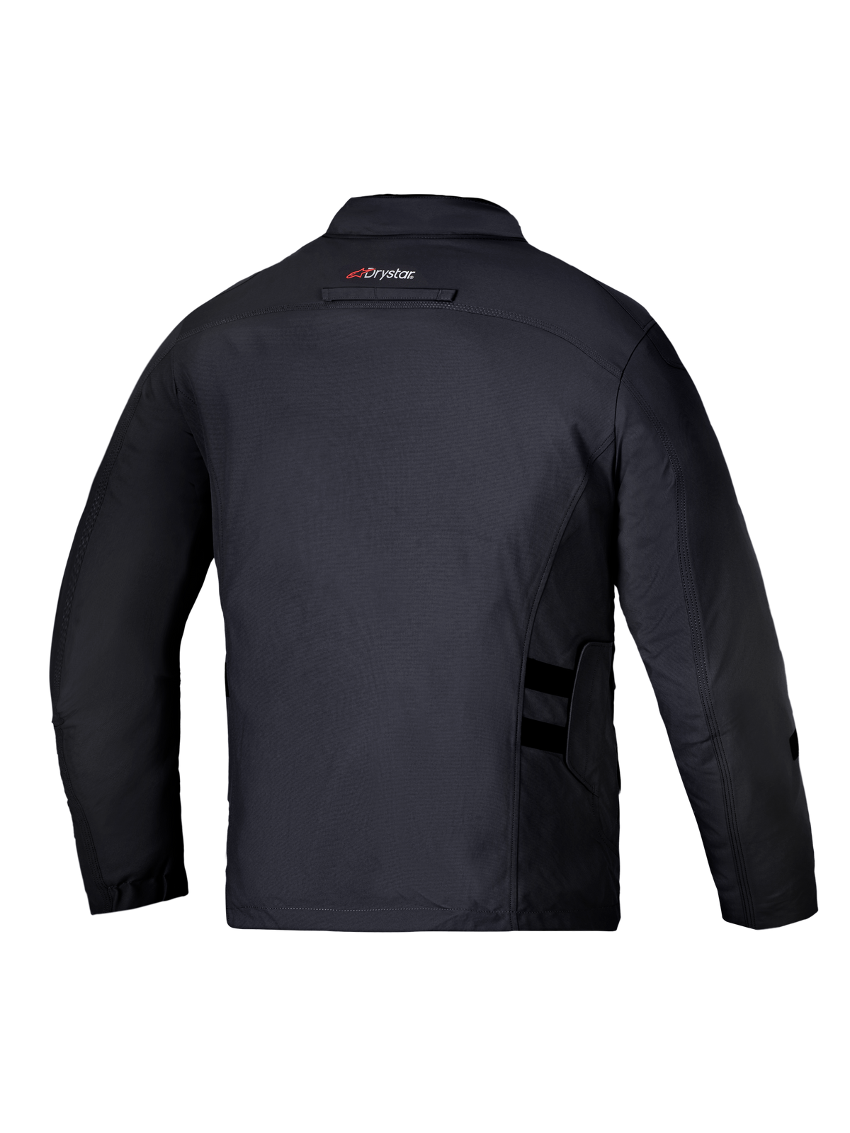 Alpinestars Altan Drystar Kurtka, męska wodoodporna kurtka motocyklowa, widok z tyłu w kolorze czarnym z brandingiem Drystar na górnej części pleców i regulowanymi detalami w talii