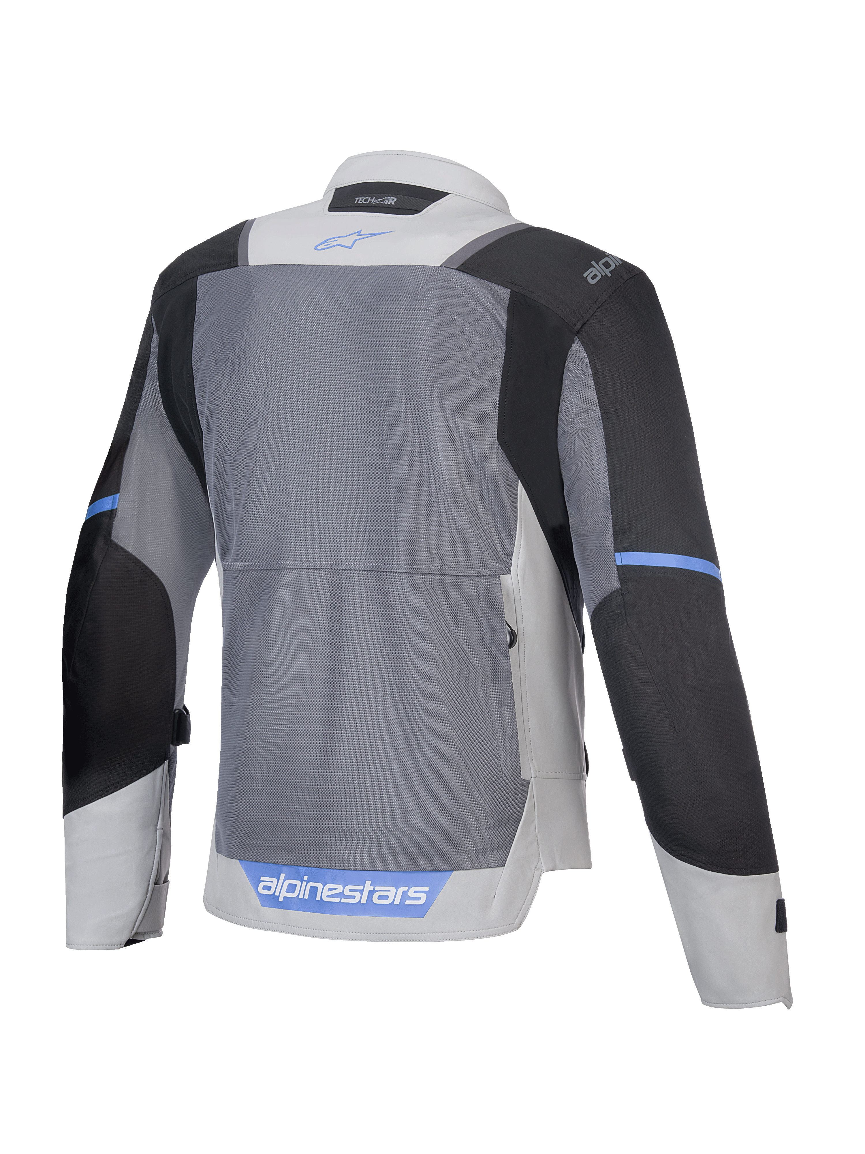Alpinestars Kurtka ST-2 Air, motocyklowa kurtka touringowa, widok z tyłu przedstawiający oddychające panele siatkowe, szara, ciemnoszara i czarna, certyfikat CE poziomu AA, gotowa na system Tech-Air