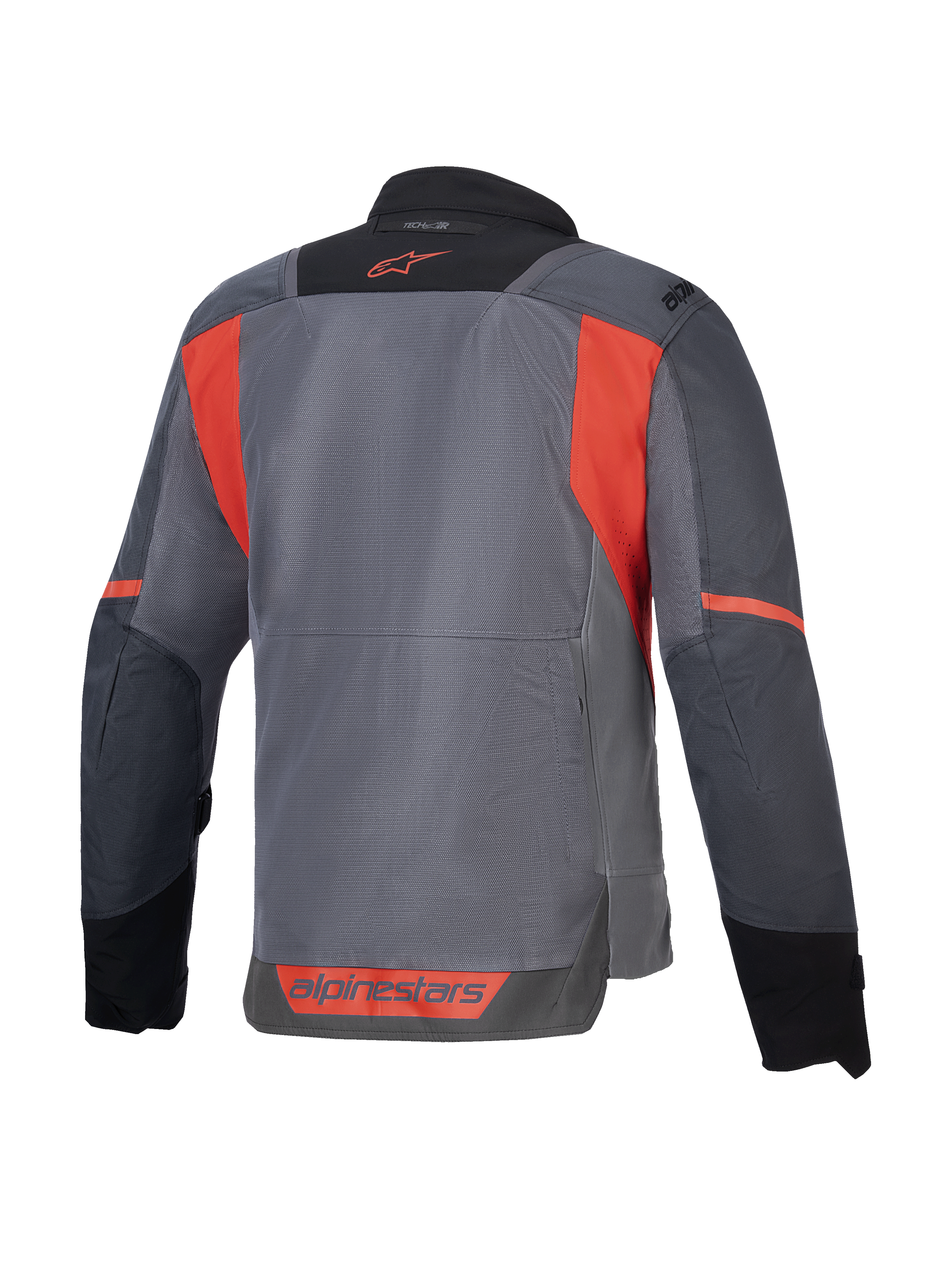 Alpinestars ST-2 Air, szara i czerwona kurtka motocyklowa touringowa, widok z tyłu, panele z siatki, system Tech-Air ready.