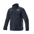 Alpinestars MO.ST.EQ Field Waterproof Primaloft Jacket, czarna, miejska kurtka motocyklowa, w stylu field jacket, cztery przednie kieszenie z klapkami, wysoki kołnierz ze ściągaczami, wytrzymała konstrukcja ripstop z naszywkami z logo