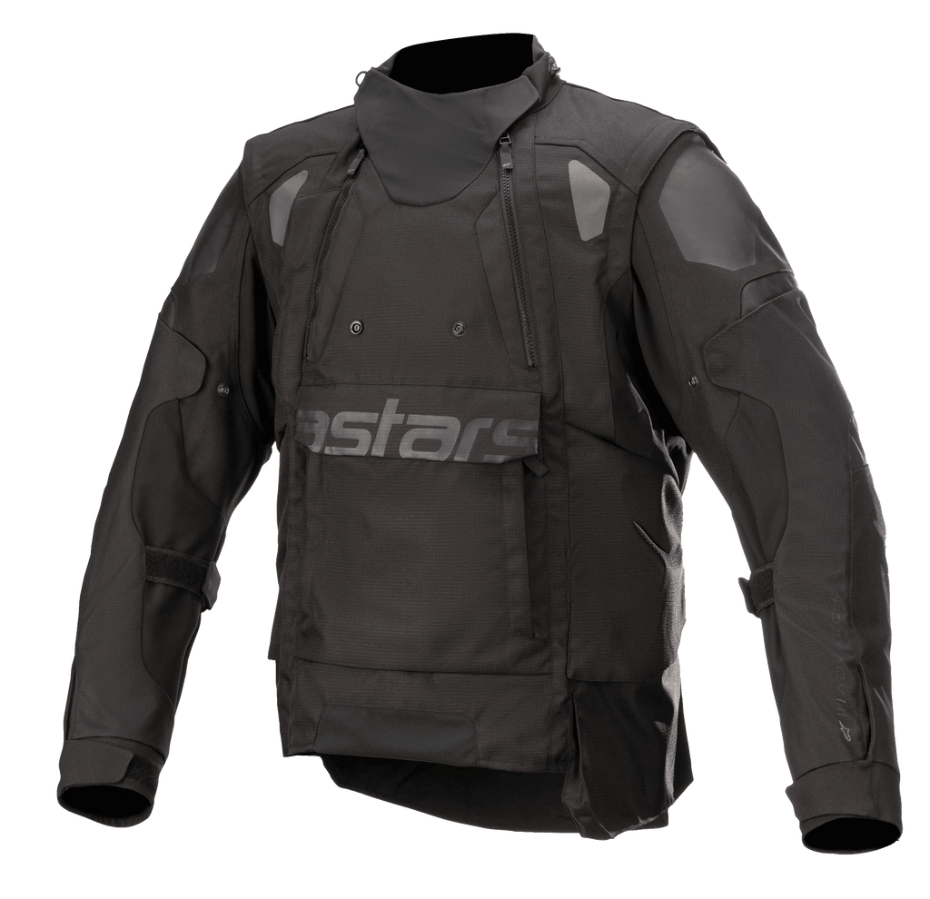Alpinestars Halo Drystar® Jacket, Black Adventure Motorcycle Jacket, High Tech Collar, Dual Chest Zippers, Large Front Flap with Subtle Astars Branding, Reinforced Shoulders and Elbows, Waterproof Multi-Season Touring Gear