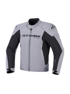 Alpinestars SMX Waterproof Jacket, kurtka motocyklowa, ciemnoszara i czarna, widok z przodu z logo Alpinestars na klatce piersiowej i sliderami barkowymi DFS Lite, sportowy krój tekstylny do jazdy szosowej