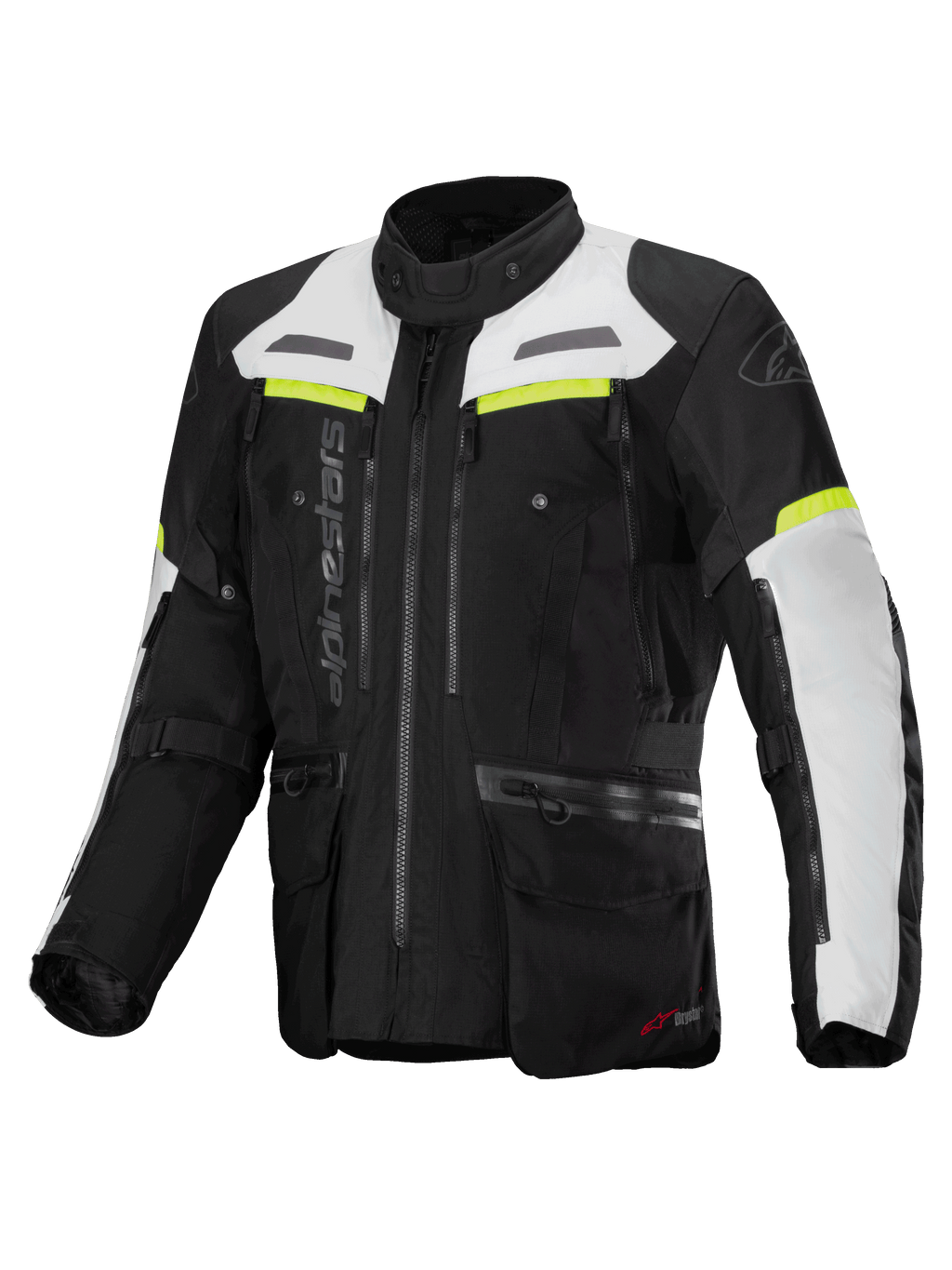 Alpinestars Bogota' Pro Drystar®, męska kurtka motocyklowa adventure touring, czarna i szara z żółtym fluo, membrana Drystar®, certyfikat CE