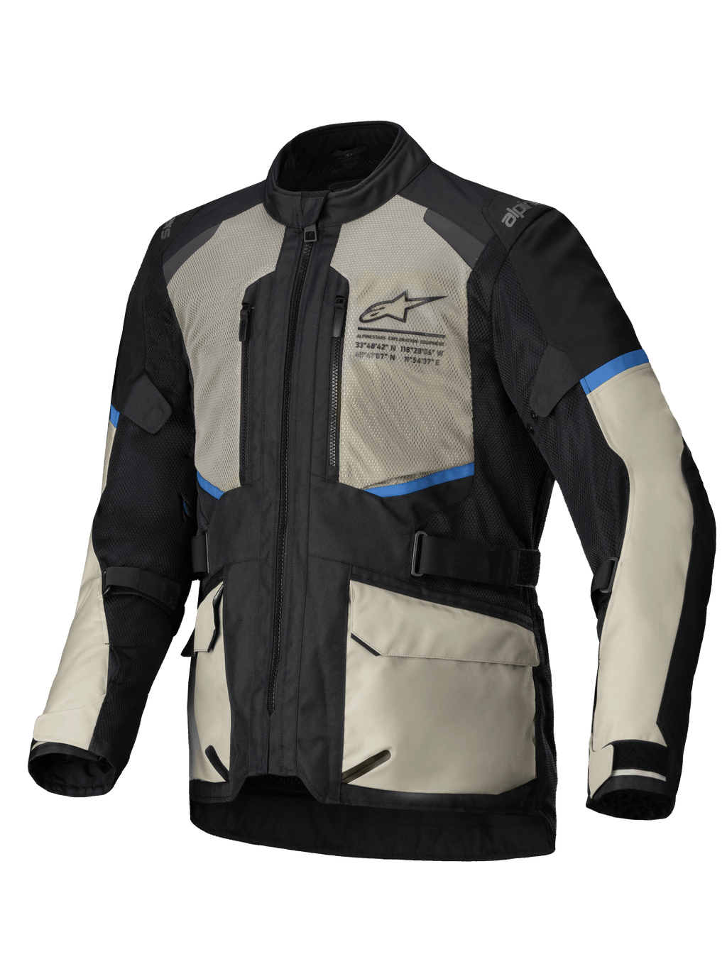 Alpinestars Kurtka Andes Air Drystar®, męska turystyczna kurtka motocyklowa, czarna, szara i niebieska, z rozległą wentylacją z siatki, wodoodporną membraną i certyfikowanymi ochraniaczami CE
