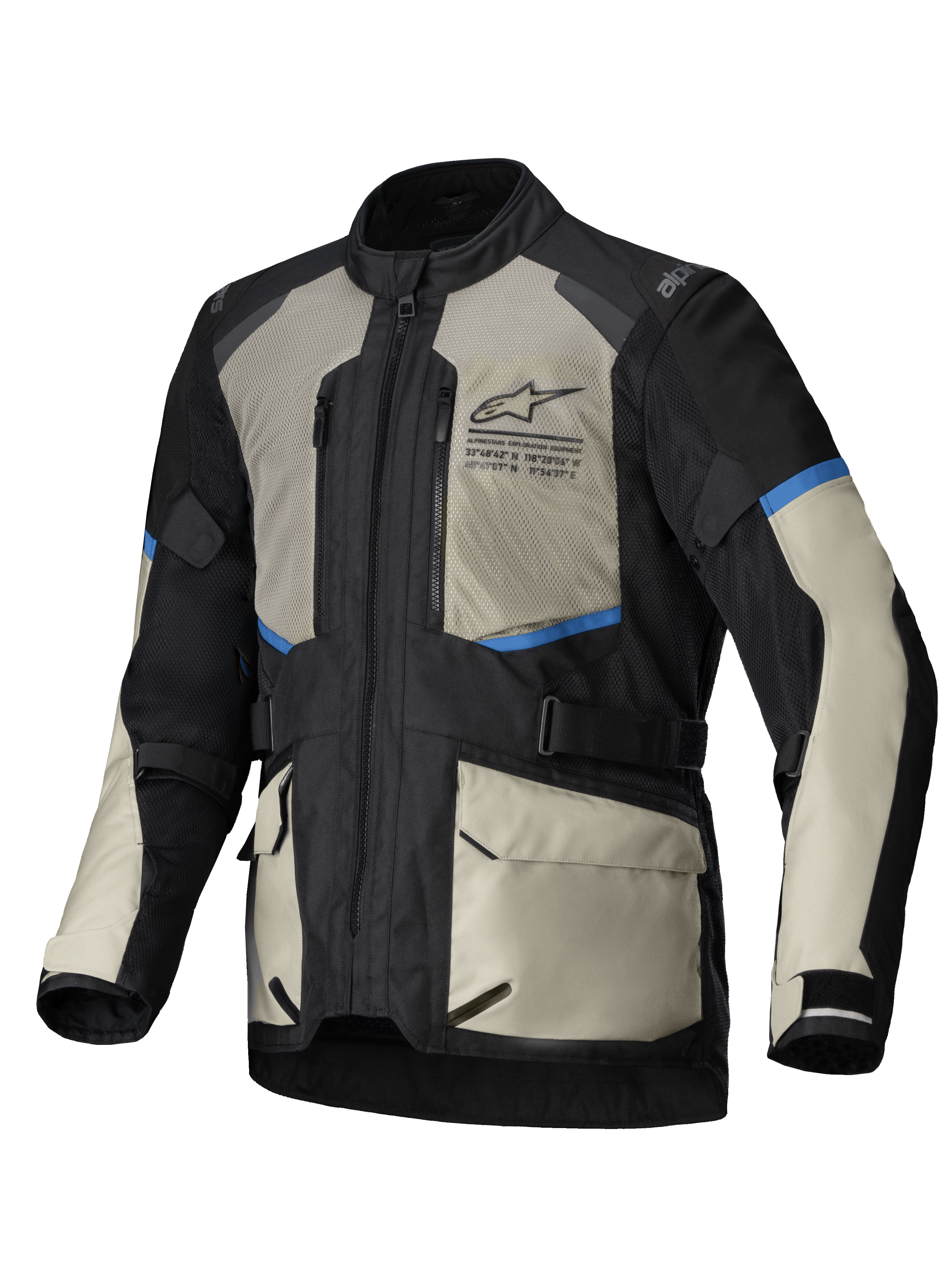 Alpinestars Kurtka Andes Air Drystar®, męska turystyczna kurtka motocyklowa, czarna, szara i niebieska, z rozległą wentylacją z siatki, wodoodporną membraną i certyfikowanymi ochraniaczami CE