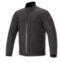 Alpinestars Solano Waterproof Jacket, miejska kurtka motocyklowa, czarna, wysoki prosty kołnierz z centralnym wodoodpornym zamkiem, dwie kieszenie na piersi zapinane na guziki, kieszeń na rękawie zapinana na zamek, swobodna konstrukcja tekstylna o gładkim wykończeniu