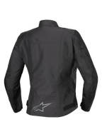 Alpinestars Stella T-SPS V2 Waterproof Jacket, widok z tyłu, czarna, damska tekstylna kurtka motocyklowa z odblaskowym logo na dole pleców i o sportowo wyprofilowanej sylwetce