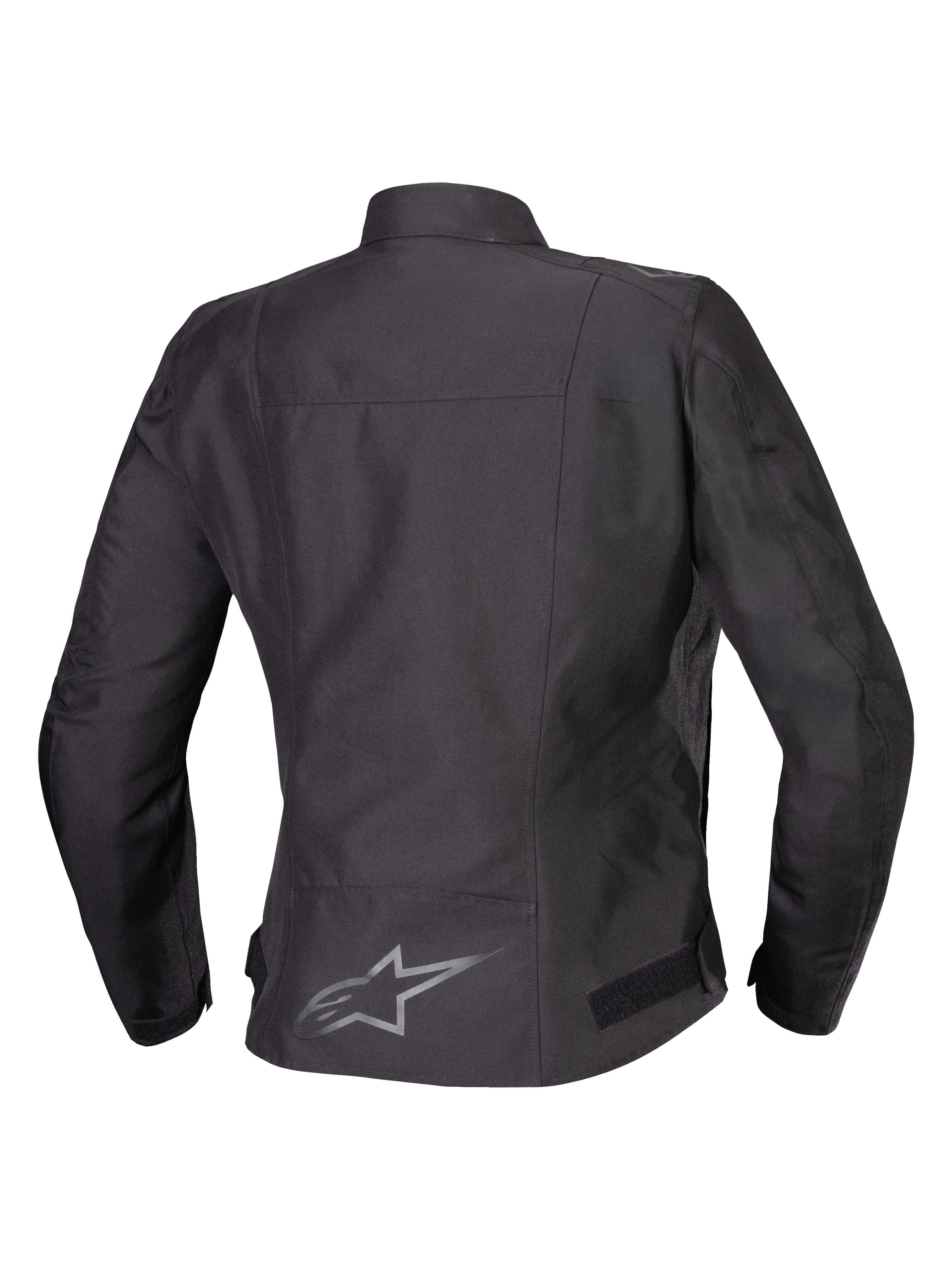 Alpinestars Stella T-SPS V2 Waterproof Jacket, widok z tyłu, czarna, damska tekstylna kurtka motocyklowa z odblaskowym logo na dole pleców i o sportowo wyprofilowanej sylwetce