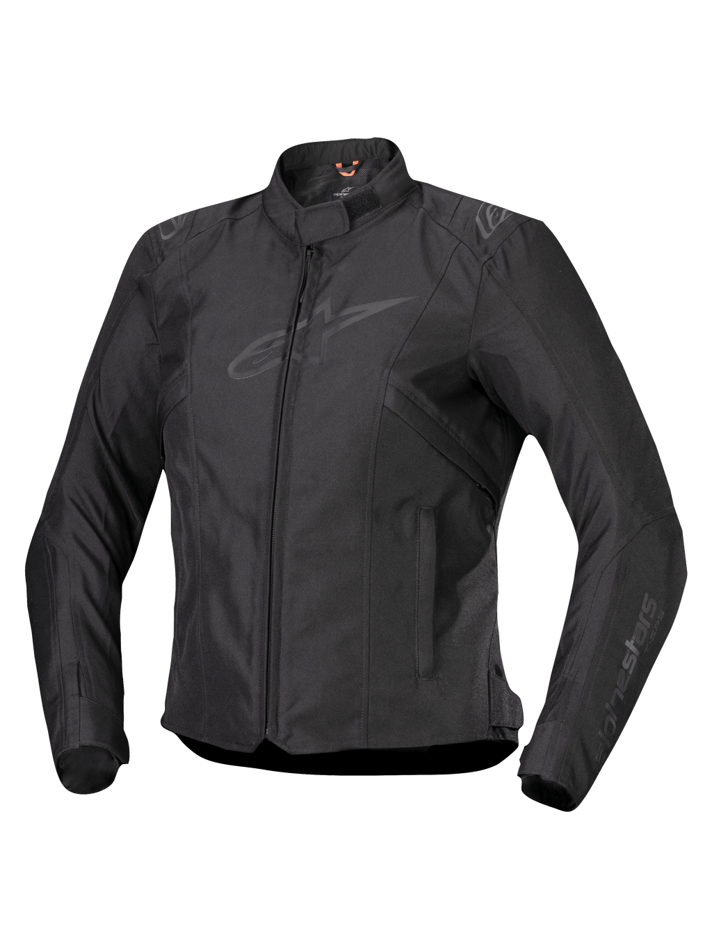 Alpinestars Stella T-SPS V2 Waterproof Jacket, damska kurtka motocyklowa, czarna, zapięcie na zamek z przodu, niski kołnierz, subtelne logo na piersi i rękawach, wytrzymała tkanina tekstylna o dopasowanej sportowej sylwetce, profesjonalna odzież motocyklowa