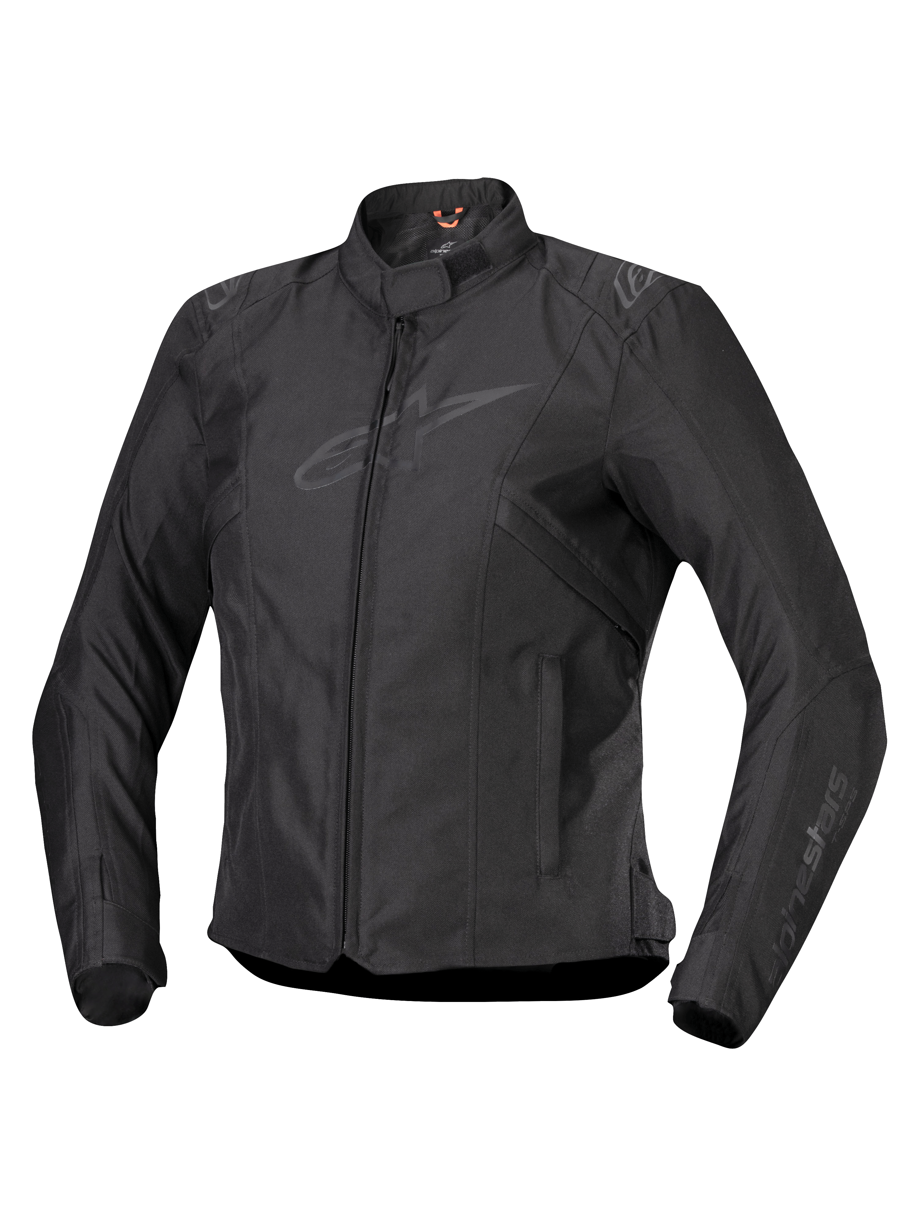 Alpinestars Stella T-SPS V2 Waterproof Jacket, damska kurtka motocyklowa, czarna, zapięcie na zamek z przodu, niski kołnierz, subtelne logo na piersi i rękawach, wytrzymała tkanina tekstylna o dopasowanej sportowej sylwetce, profesjonalna odzież motocyklowa