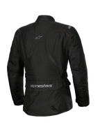 Wodoodporna kurtka Alpinestars Stella ST-1, damska kurtka motocyklowa, czarna, widok z tyłu z dużą kieszenią cargo z logo na dole pleców, styl adventure touring z subtelnym brandingiem w górnej części pleców, wytrzymała wodoodporna konstrukcja tekstylna