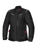 Alpinestars Stella ST-1 Waterproof Jacket, damska kurtka motocyklowa touringowa, czarna z czerwonymi akcentami, wysoki kołnierz, przedni zamek błyskawiczny, duże kieszenie cargo w pasie, regulowane paski w pasie i mankietach, konstrukcja odporna na warunki atmosferyczne
