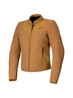Alpinestars Isla WR Women's Jacket, Utility Brown Light Gold, Tan Women's Motorcycle Jacket, Slim Tailored Fit, High Biker Collar, Quilted Shoulder Detail, Front Zipper with Side Pockets, Technical Urban Riding Gear