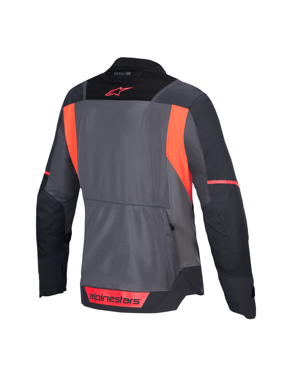 Alpinestars Kurtka Stella ST-2 Air, damska turystyczna kurtka motocyklowa, widok z tyłu w kolorach ciemnoszarym, jasnoszarym i fluo coral, z panelami wentylacyjnymi z siatki i certyfikatem CE poziomu AA