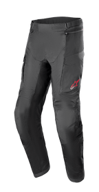 Alpinestars Andes Air Drystar Pant - Short Length, czarne spodnie motocyklowe turystyczne, panele wentylacyjne z siatki, wzmocniona ochrona kolan, kieszenie cargo, małe czerwone logo na lewym udzie, regulowane paski w talii