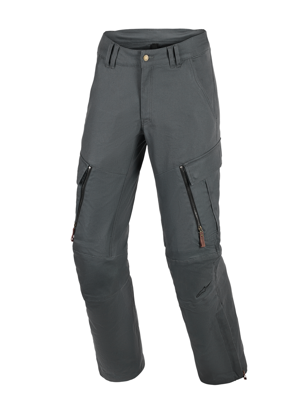 Alpinestars Borrego Drystar® Pants, motocyklowe spodnie adventure, antracytowe, o wyglądzie woskowanego płótna z otworami wentylacyjnymi na udach i kieszeniami cargo, wytrzymała konstrukcja tekstylna ze wzmocnionymi panelami na kolanach