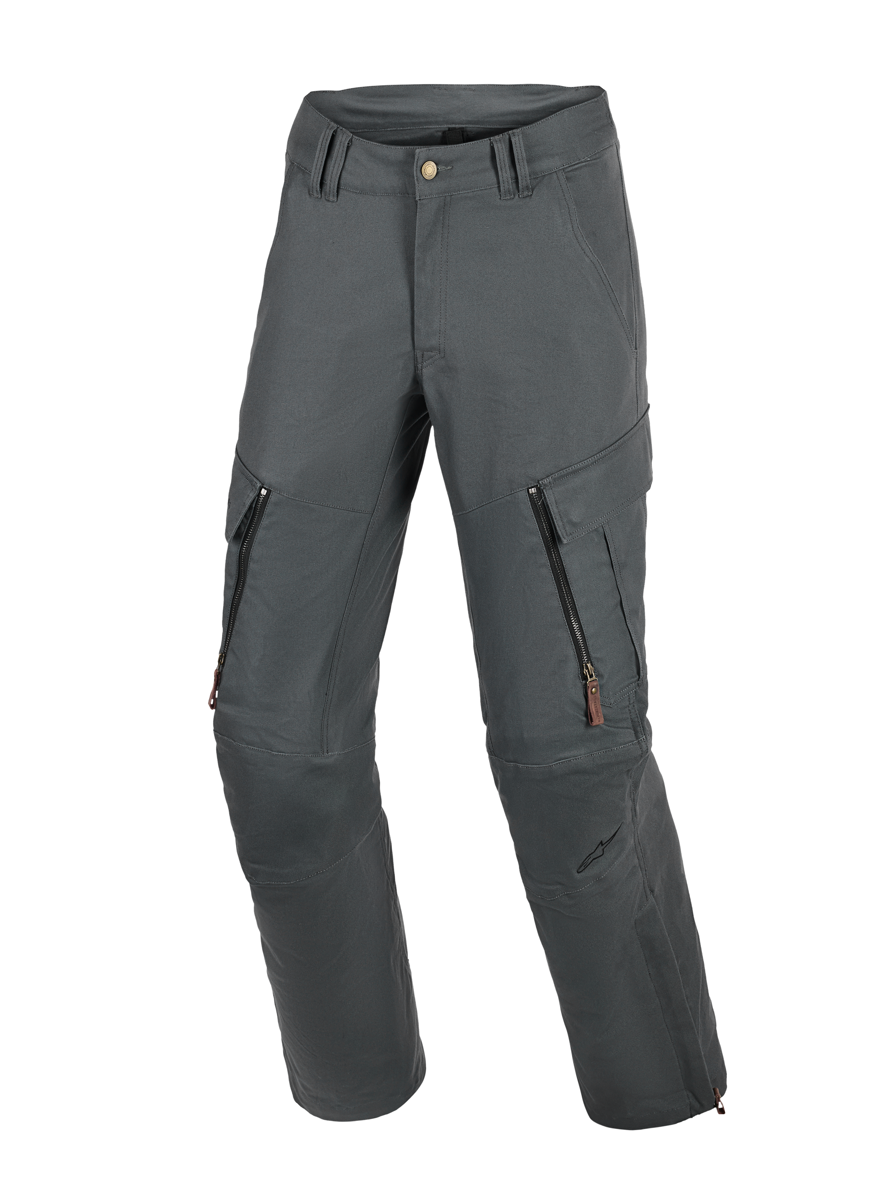 Alpinestars Borrego Drystar® Pants, motocyklowe spodnie adventure, antracytowe, o wyglądzie woskowanego płótna z otworami wentylacyjnymi na udach i kieszeniami cargo, wytrzymała konstrukcja tekstylna ze wzmocnionymi panelami na kolanach