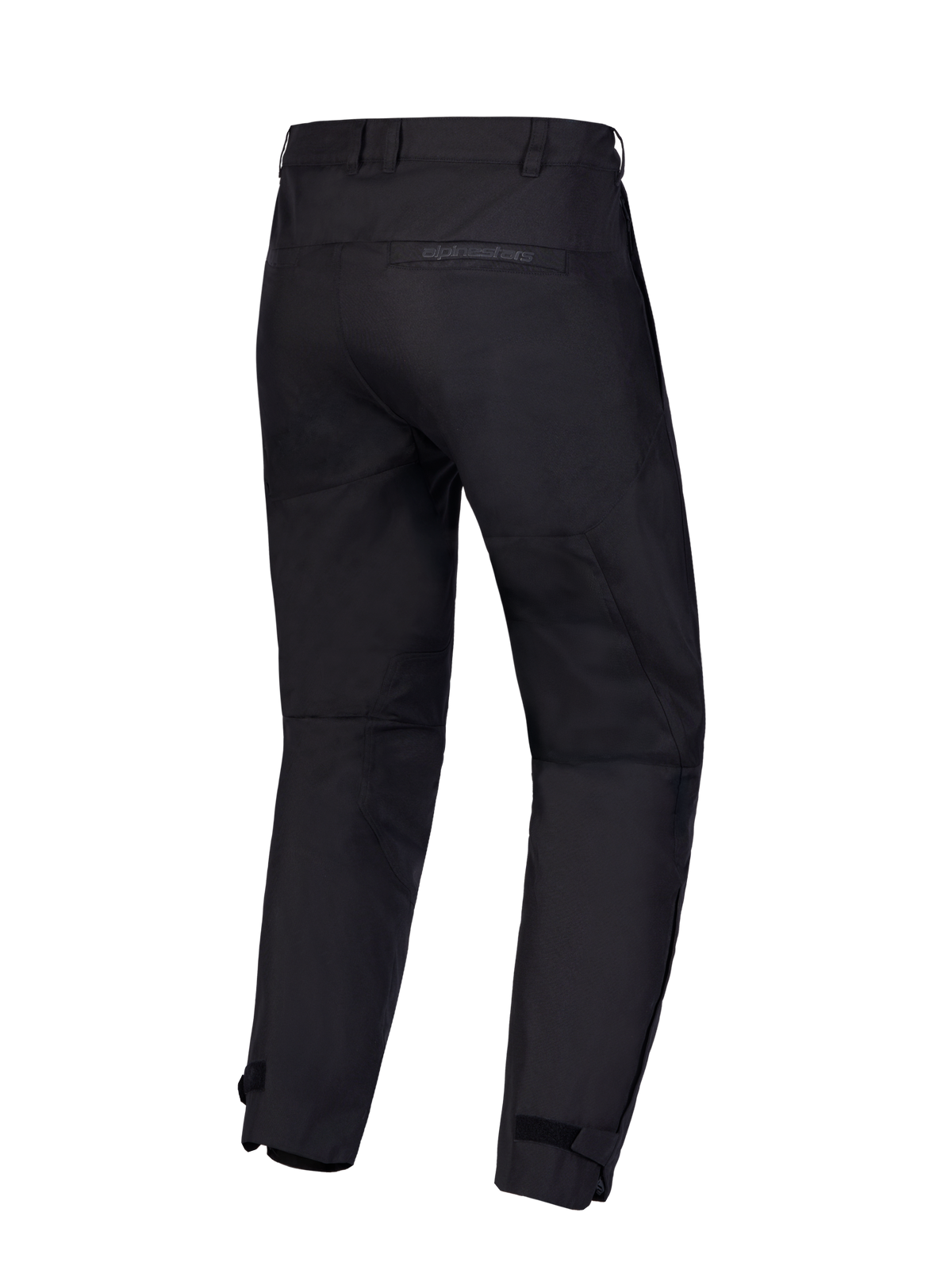 Alpinestars C 1 Waterproof Spodnie, miejskie spodnie motocyklowe, czarne, widok z tyłu przedstawiający trwałą konstrukcję z poliestru, szlufki na pasek oraz tylną kieszeń z brandingiem Alpinestars