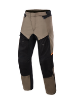 Alpinestars Cusco Drystar® Pants, spodnie motocyklowe adventure, kolor Walnut Black, widok z przodu, orzechowo-brązowe i czarne panele z pomarańczowymi akcentami, duża wentylacja na udach zapinana na zamek, trwała konstrukcja tekstylna