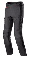Alpinestars Bogota Pro Drystar 3 Seasons Pants, czarne spodnie motocyklowe turystyczne, wentylacja na zamki na udach, harmonijkowe panele elastyczne na kolanach, regulowane paski w pasie, wytrzymały materiał tekstylny z logo Drystar