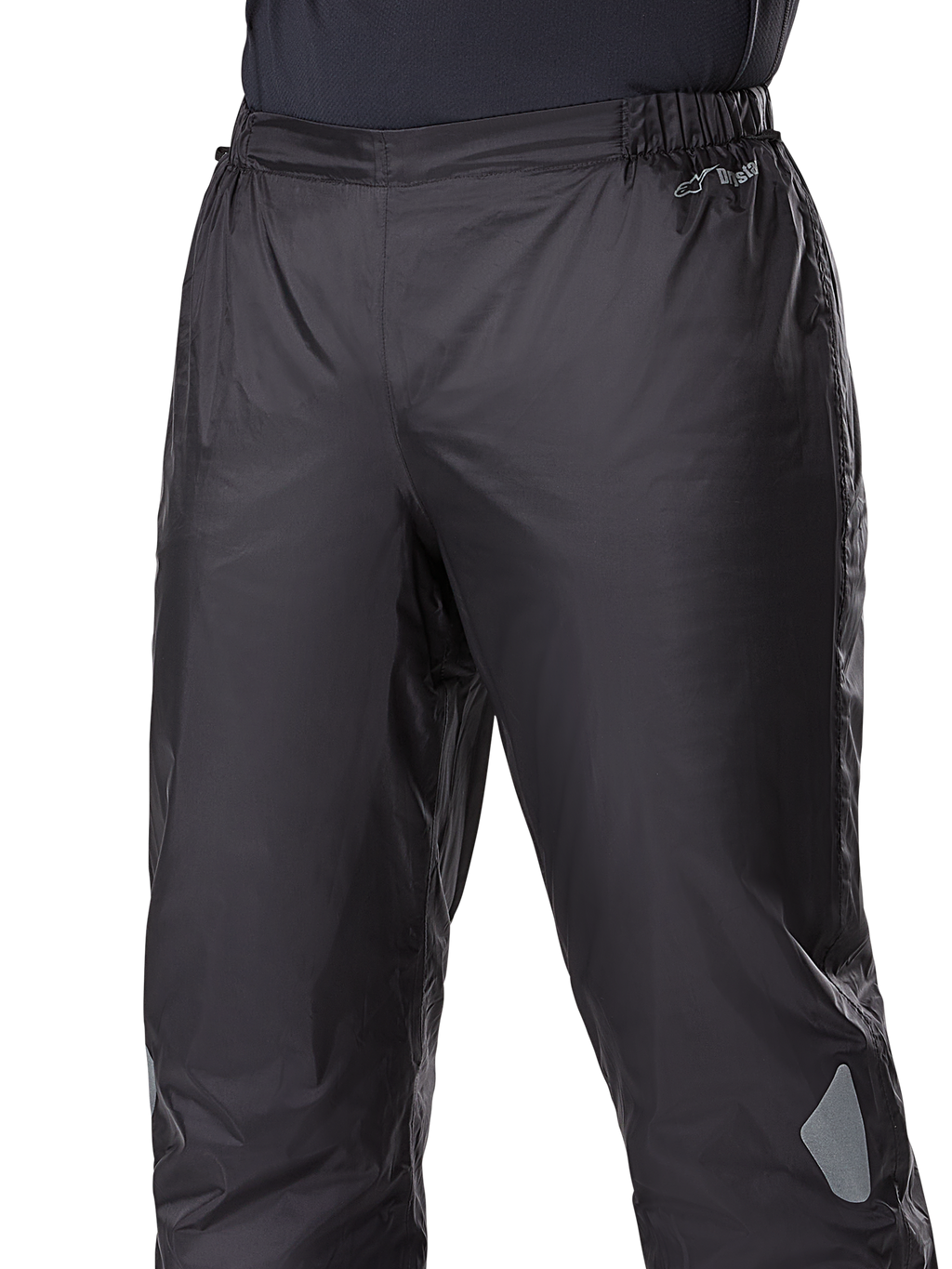 Alpinestars Bogotá Pro Drystar® 3 Seasons Pants, wodoodporna podszewka Drystar®, czarne, lekka konstrukcja tekstylna z elastycznym pasem, branding Drystar i odblaskowe detale do turystyki przygodowej.